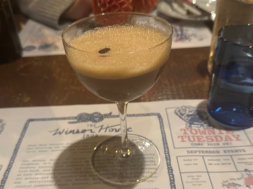 Espresso Martini w/ baileys at The Winsor House at Island Creek Oyster Farm, Duxbury, MA