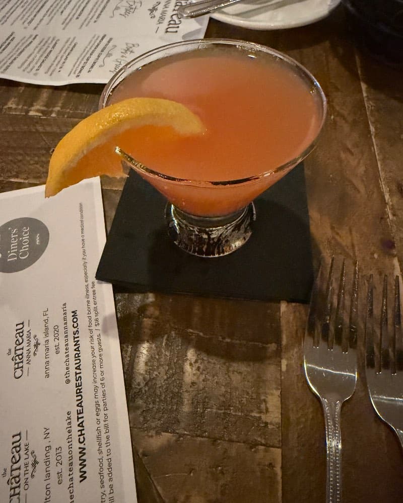 Blood orange Martini at The Chateau Anna Maria, Holmes Beach, FL